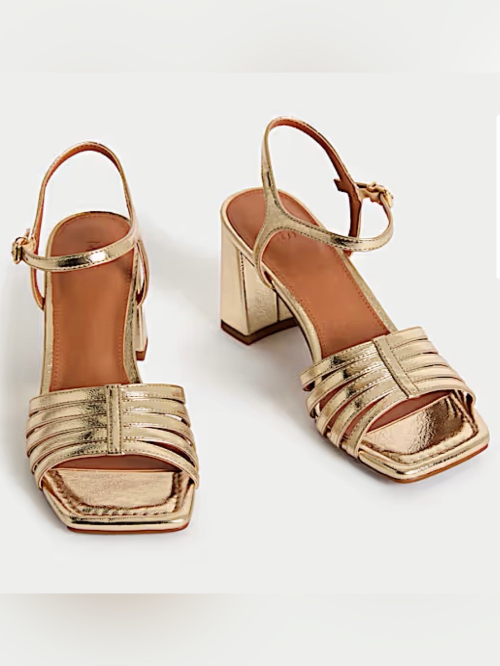 M&S Gold Strappy Block Heel Sandals - Women UK 7 US 9
